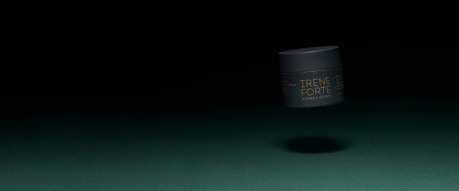 Irene Forte container on a dark green background