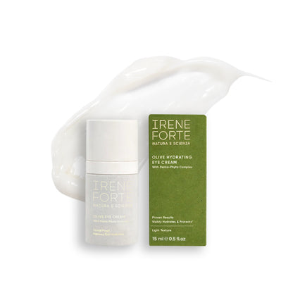 Irene Forte olive hydrating eye cream with packaging on a white background
