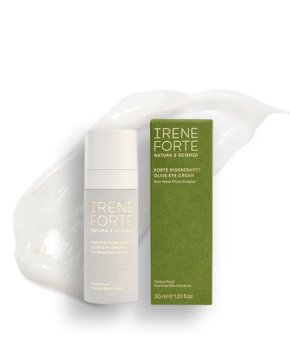Irene Forte olive eye cream with packaging on a white background